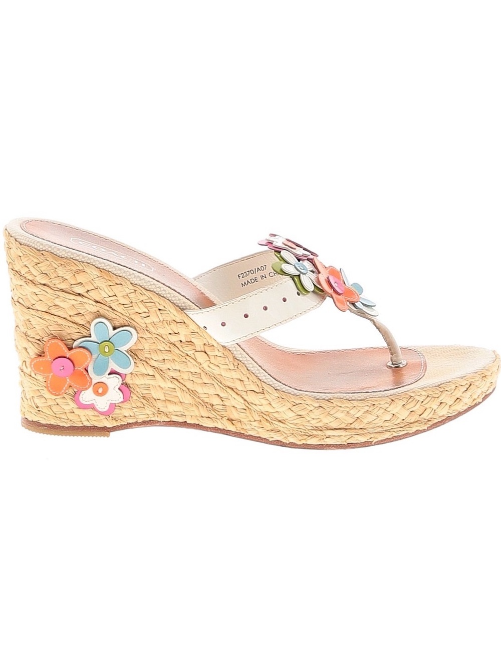 Rare Vintage Coach Wedges Floral Leather Appliqué Jesica Thong Platform Sandals - Picture 10 of 11